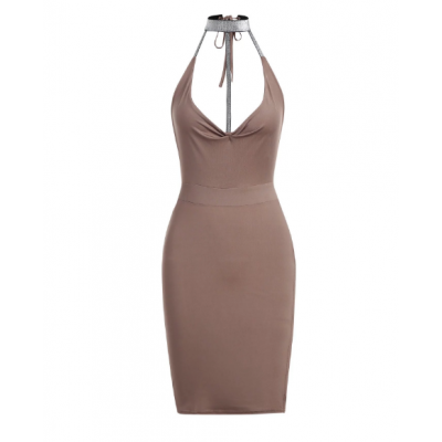 Plunging Halter Cut Out Mini Dress - Light Pink